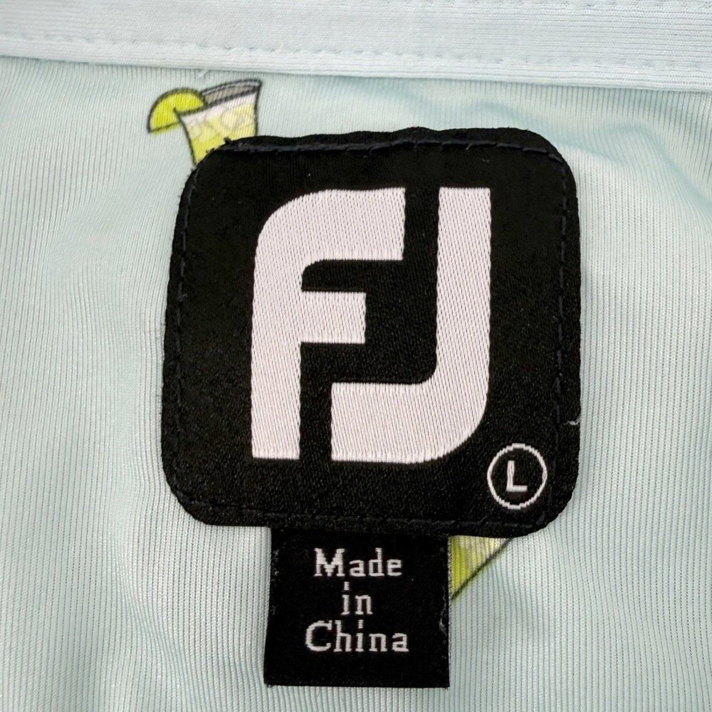 FootJoy Golf Polo Mens L Light Blue Cocktail Drink Print Lighthouse Stretch - Picture 4 of 8